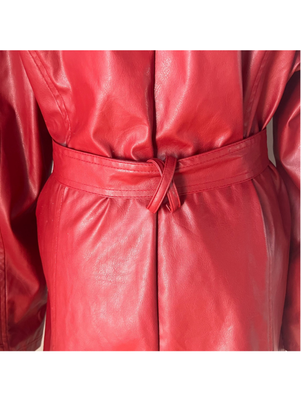 Vintage Learsi Jacket Womens Red Faux Leather Belted Retro Sz M Y2K 90s longline - Picture 9 of 15